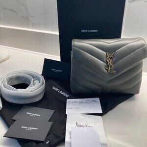 YSL Lou Lou Toy Flap Bag Matelasse calfskin, Color:1229 Grey Khaki  Brand New